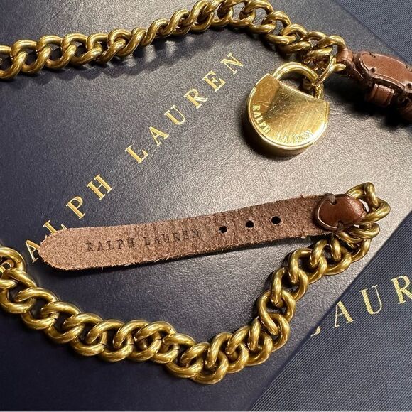 Ralph Lauren * Polished Brass Link Lock Charm Dog Collar Necklace/Bracelet/Belt - Picture 7 of 16